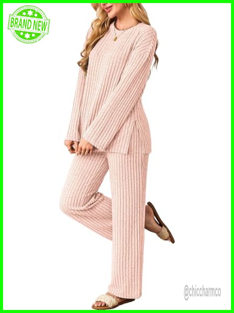 Womens 2 Piece Lounge Set Cozy Knit Pajamas Oversized Loungewear Fall Winter